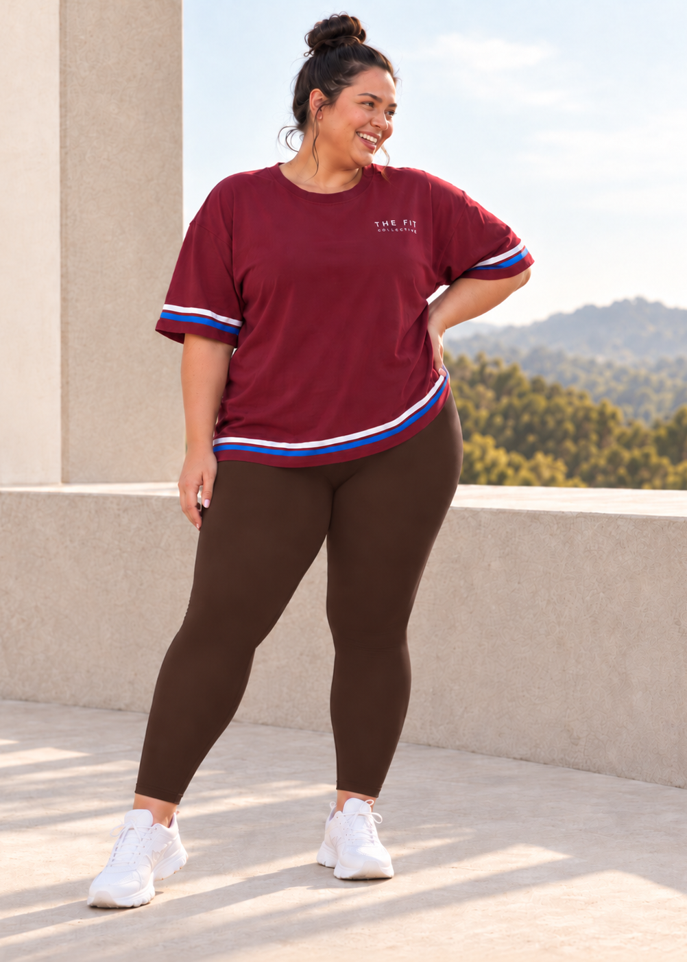 womens high waisted leggings - Chocolate Brown by The Fit Collection, view 2