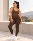womens high waisted leggings - Chocolate Brown by The Fit Collection, view 4