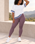 womens high waisted leggings - Mauve Grey by The Fit Collection, view 2