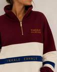 Inhale Exhale Oversized ¼ Zip Jumper – Burgundy