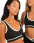 The Fit Sculpt Sports Bra – Black with White Contrast Trim
