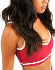 The Fit Sculpt Sports Bra – Red with White Contrast Trim