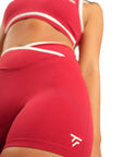 The Fit Sculpt V-Waist Training Shorts – Red with White Contrast Trim