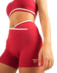 The Fit Sculpt V-Waist Training Shorts – Red with White Contrast Trim