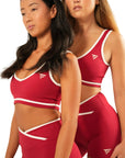 The Fit Sculpt V-Waist Training Shorts – Red with White Contrast Trim