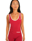 The Fit Sculpt Contrast-Trim Singlet – Red with White Detailing