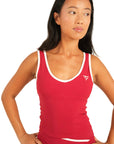 The Fit Sculpt Contrast-Trim Singlet – Red with White Detailing