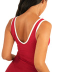 The Fit Sculpt Contrast-Trim Singlet – Red with White Detailing