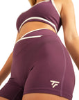 The Fit Sculpt V-Waist Training Shorts – Purple with White Contrast Trim