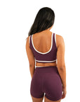 The Fit Sculpt V-Waist Training Shorts – Purple with White Contrast Trim