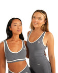 The Fit Sculpt Seamless Sports Bra – Slate Blue with Contrast White Trim