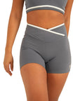 The Fit Sculpt V-Waist Training Shorts – Slate Blue with Contrast White Trim