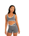 The Fit Sculpt Seamless Sports Bra – Slate Blue with Contrast White Trim
