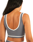 The Fit Sculpt Seamless Sports Bra – Slate Blue with Contrast White Trim