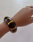 Amber Brown Beaded Stretch Bracelet with Gold Accents