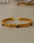 Sapphire Studded Gold Cuff – Textured Minimal Bracelet