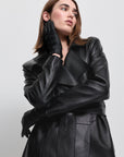 Women's Henrietta Three Quarter Coat -  Raw by Raw, Jet Black Leather