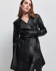 Women's Henrietta Three Quarter Coat -  Raw by Raw, Jet Black Leather