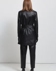 Women's Henrietta Three Quarter Coat -  Raw by Raw, Jet Black Leather