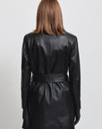 Women's Henrietta Three Quarter Coat -  Raw by Raw, Jet Black Leather