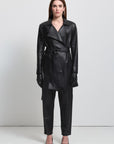 Women's Henrietta Three Quarter Coat -  Raw by Raw, Jet Black Leather
