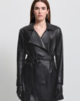 Women's Henrietta Three Quarter Coat -  Raw by Raw, Jet Black Leather