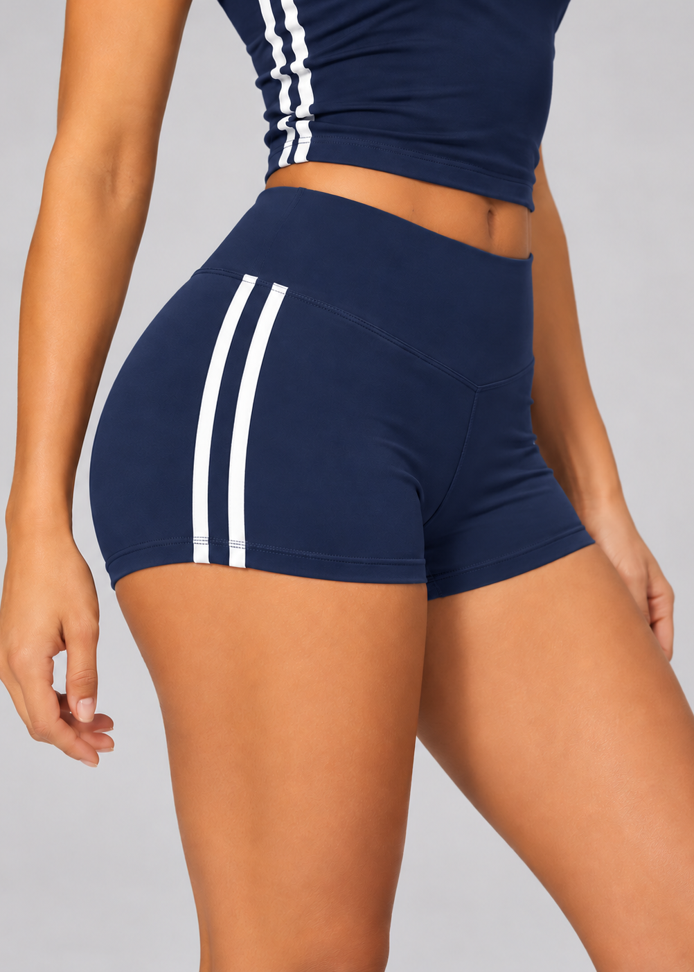 Contrast Stripe Sculpt Shorts – Navy Blue