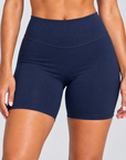 Sculpt Bike Shorts in navy blue, front view showing high-rise waistband