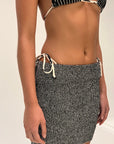 Zulu and Zephyr - Women's Textured Knit Mini Skirt - Black Pinstripe