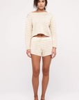 Zulu & Zephyr - Women's Cotton Lattice Knit Top - Natural Stripe