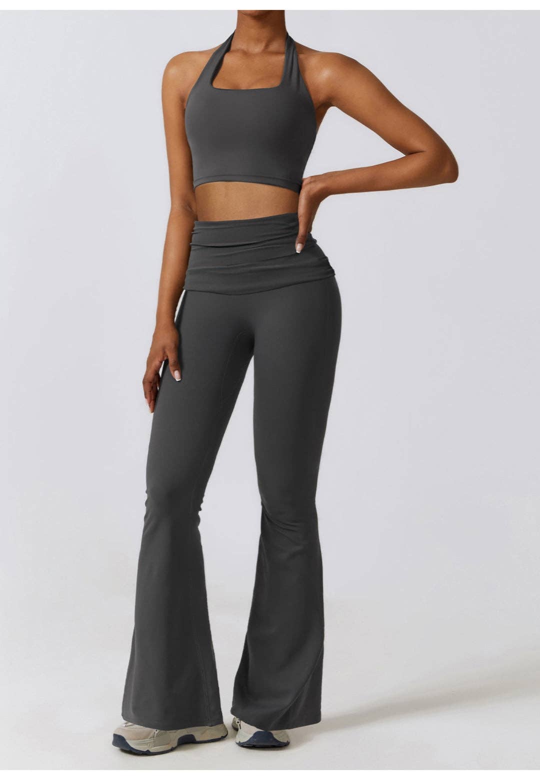 Active by Anna-Kaci - Shirred High Waist Flared Leggings