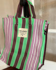 Muno - Handmade Recycled Nylon Shopping Bag - Green & Brown 