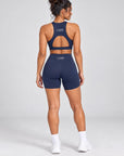 Navy sculpt bike shorts, full length back view